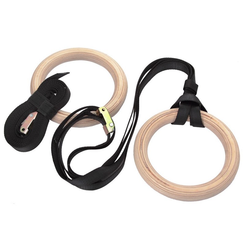 Gymnastic Ring Wood - حلقات جمباز للياقة البدنية مع أبازيم