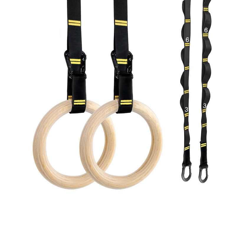 Gymnastic Ring Wood - حلقات جمباز خشبية قابلة للتعليق مقاس
